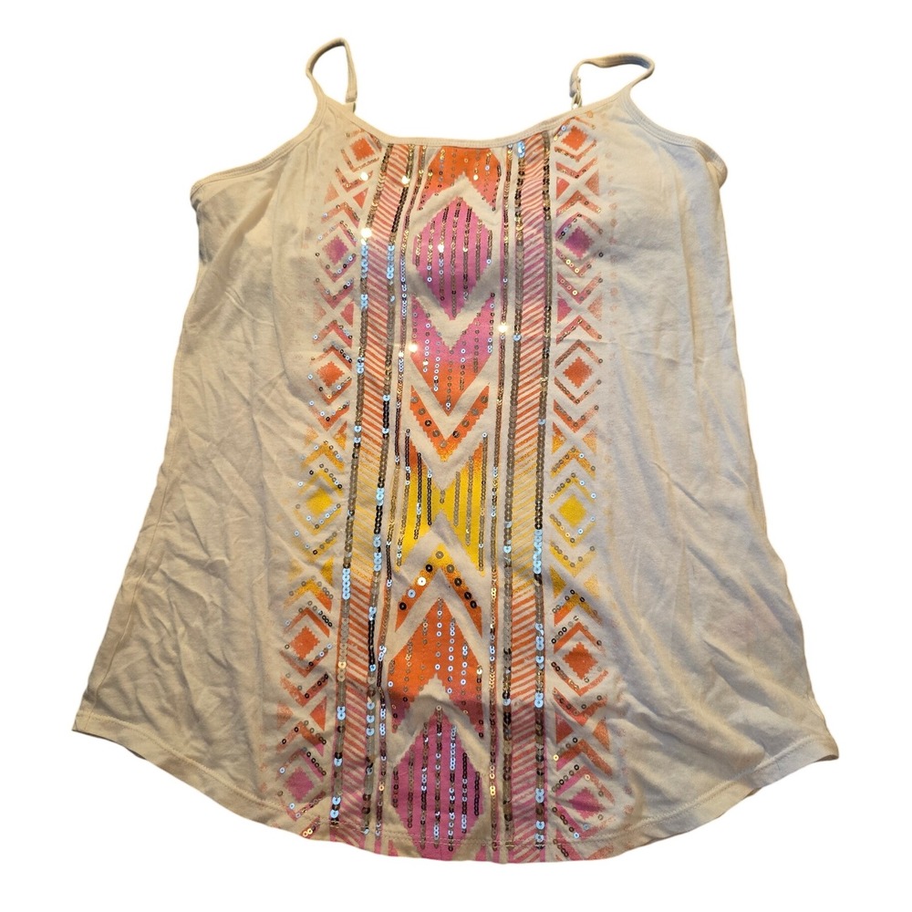 Justice 00'S Girls Size 16 Y2K Tank‎ Top Sleeveless Geometric Sequin Embellished